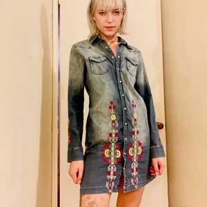 Johnny Was Denim Embroidered Dress